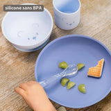 Nattou set repas silicone 4 pièces bleu 873093