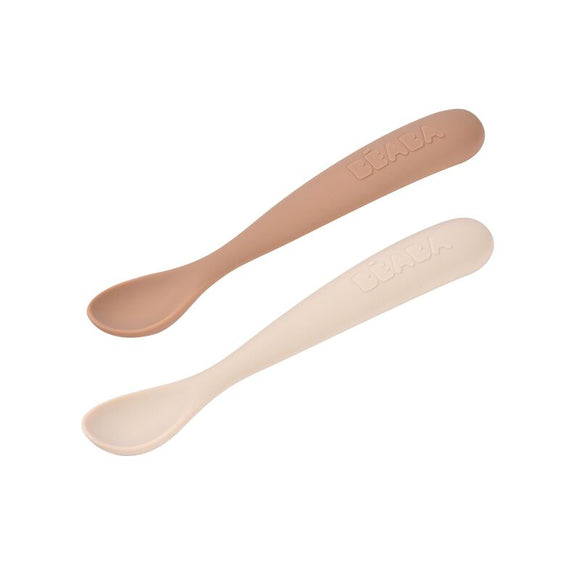 Beaba lot de 2 cuillères 1er âge en silicone beige et argile 913599