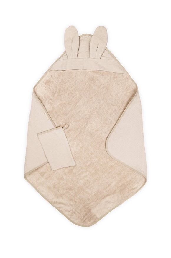 Bamboom cape de bain + gant de toilette waffle warm white