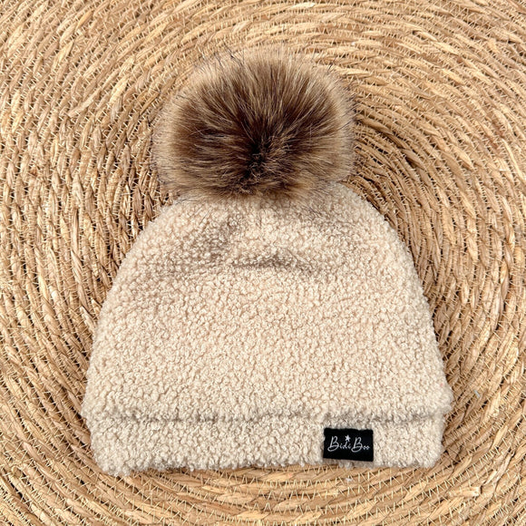 Bidi'Boo bonnet pompon bouclette beige
