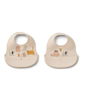 Liewood lot de 2 bavoirs en silicone ember cats and dogs/sandy LW20119-2503