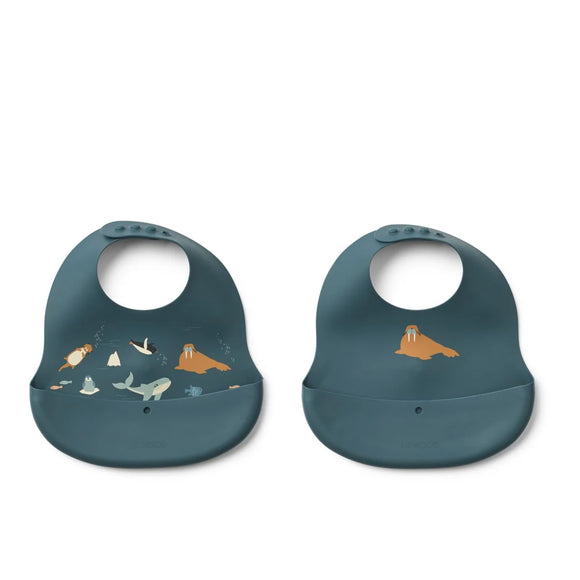 Liewood lot de 2 bavoirs en silicone ember artic sea/ocean LW20119-2501