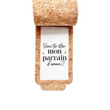 Minimou étiquette en liège "Veux tu être mon parrain ?"