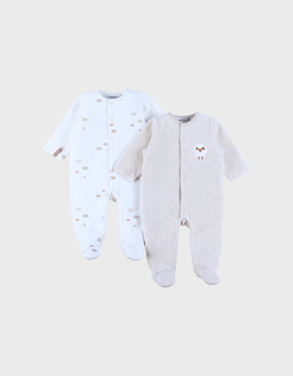 Noukie's pyjama bébé en velours brodé mouton (lot de 2) Z2590372