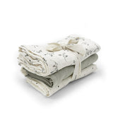 Babyshower set 3 draps tétra en gaze de coton 65x65cm olive bloom P3SWOBL