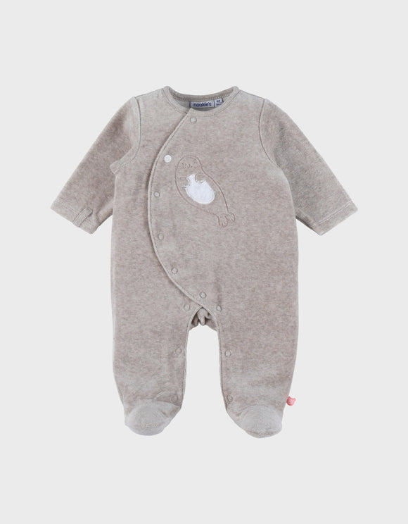 Noukie's pyjama bébé en velours beige avec broderie phoque Z2591132