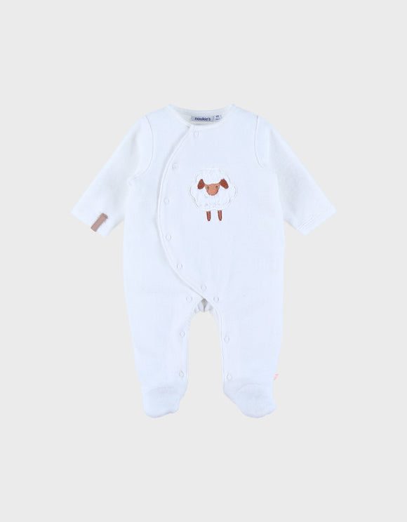 Noukie's Pyjama bébé en velours blanc avec broderie mouton Z2590131