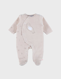 Noukie's pyjama bébé en velours écru avec broderie phoque Z2591131