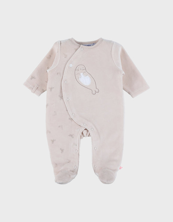 Noukie's pyjama bébé en velours écru avec broderie phoque Z2591131
