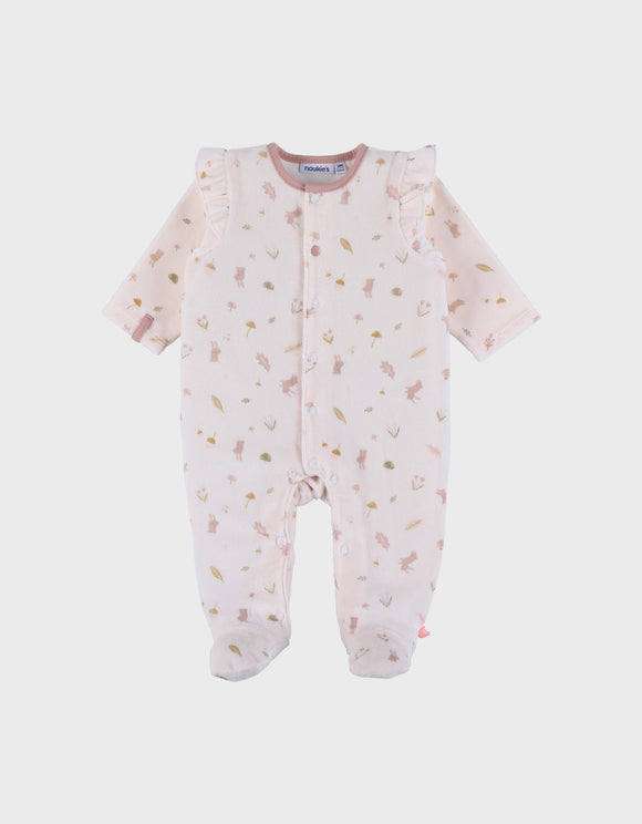 Noukie's pyjama bébé en velours rose pâle à volants Z2585131