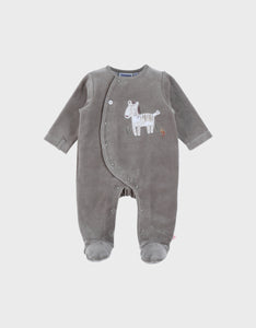 Noukie's Pyjama bébé en velours kaki avec broderie zèbre Z2582132