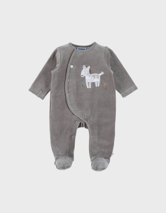 Noukie's Pyjama bébé en velours kaki avec broderie zèbre Z2582132