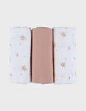 Noukie's drap tétra Fleurs d'Antan en gaze de coton blanc (lot de 3) BB2640.57