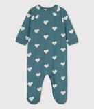 Petit Bateau pyjama bébé Coeurs en coton vert brut/blanc avalanche A03SP01