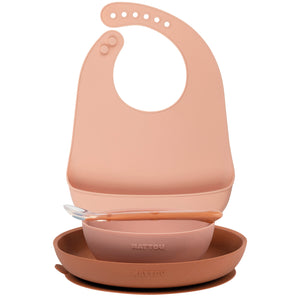 Nattou Set Repas avec Bavoir 4 pièces Rose Silicone 876810