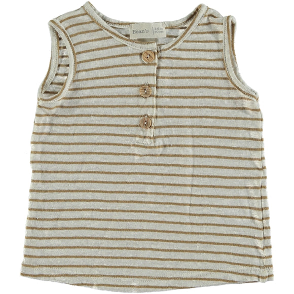 Bean's WHALE-Striped cotton-linen tank T-shirt Camel S2184373
