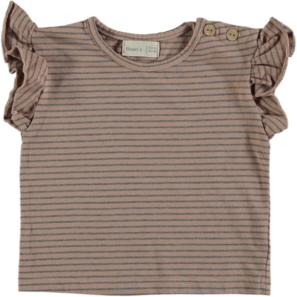 Bean's CLAM-Striped jersey flounce T-shirt Pink S2184475